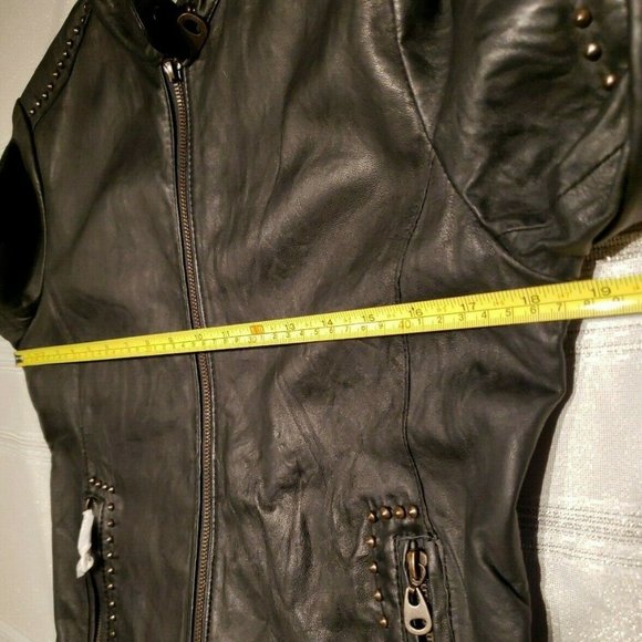 DOMA New Studded Washed Textured Lamb Leather MOTO Jacket L Coat BLACK NWT $750 - Picture 10 of 11